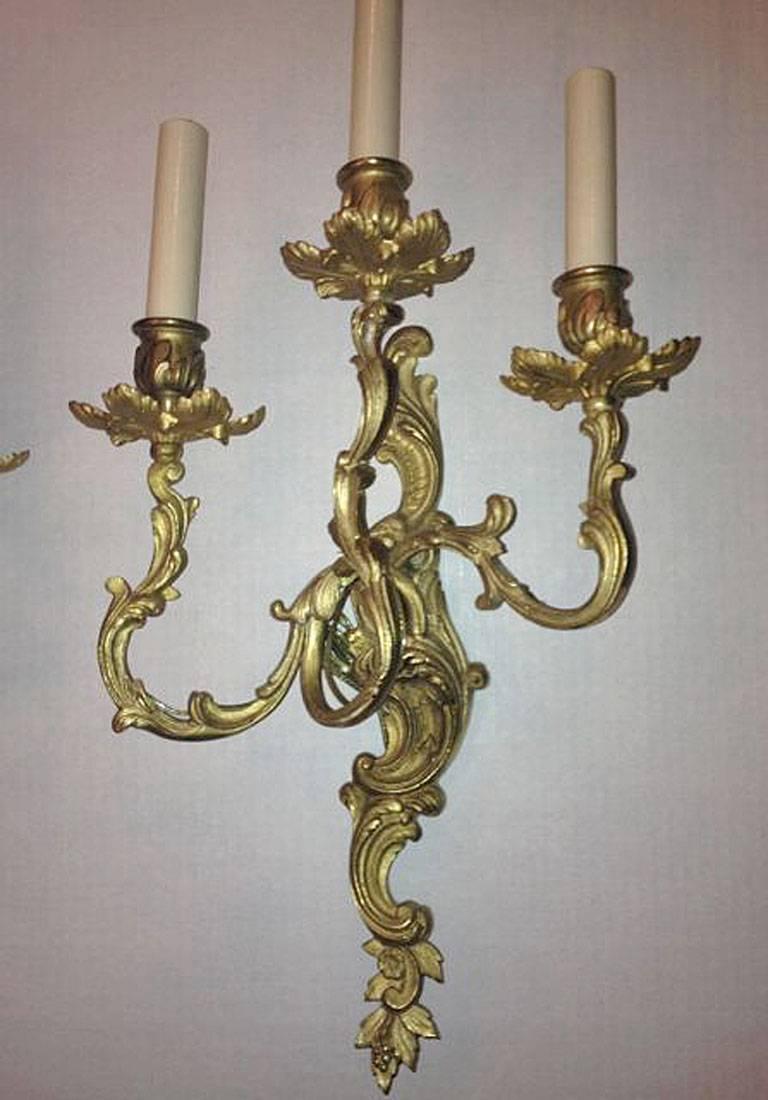 Pair of Gilt Bronze Louis XV Sconces For Sale 1