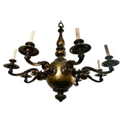 Antique Bronze Dutch Chandelier with Original Patina