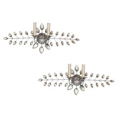 Set of Horizontal Sconces with Molded Glass Leaves, Sold per Pair