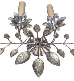 Set of Horizontal Sconces with Molded Glass Leaves, Sold per Pair