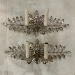 Set of Horizontal Sconces with Molded Glass Leaves, Sold per Pair