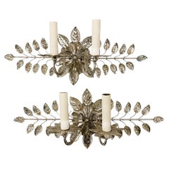 Set of Horizontal Sconces with Molded Glass Leaves, Sold per Pair