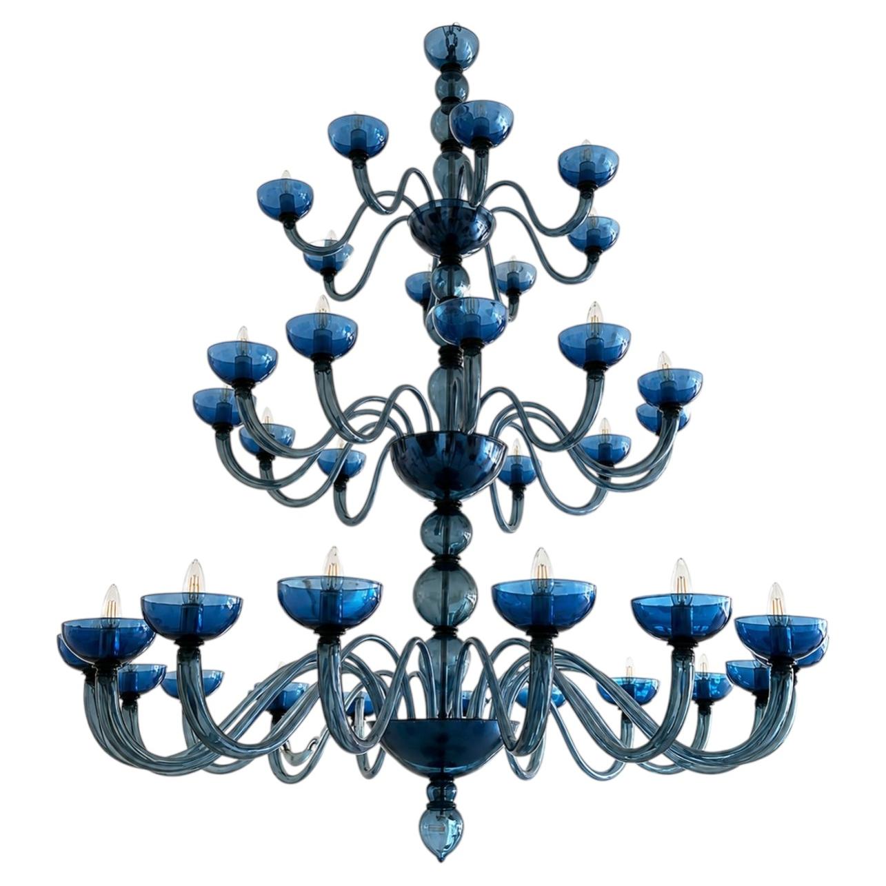 Large Vintage Midcentury Blue Murano Glass Chandelier