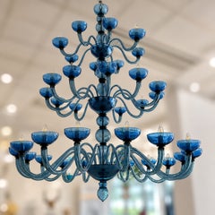 Large Vintage Midcentury Blue Murano Glass Chandelier