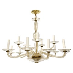 Vintage Double Tier Amber Murano Glass Chandelier