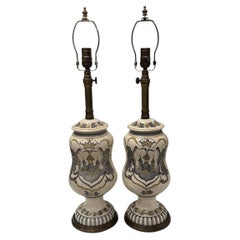 Pair of Antique Italian Porcelain Lion Lamps
