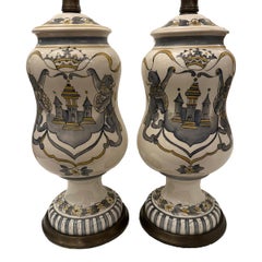 Pair of Antique Italian Porcelain Lion Lamps