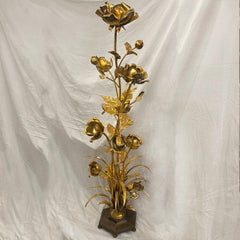 Midcentury Vintage Gilt Metal Floral Floor Lamp