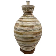 Large Midcentury Italian Porcelain Lamp with Wood Base