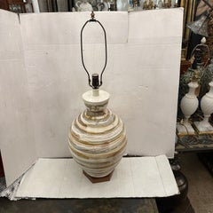 Large Midcentury Italian Porcelain Lamp with Wood Base