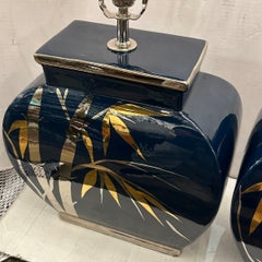 Pair of Vintage Blue and Gold Porcelain Lamps