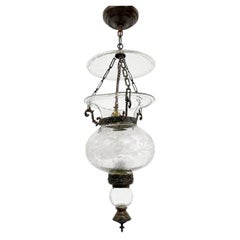 Antique English Oil Lantern with Etched Glass