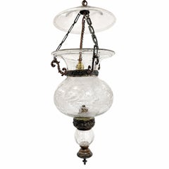 Antique English Oil Lantern with Etched Glass