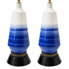 Pair of Midcentury Modern Danish Blue and white Porcelain Lamps