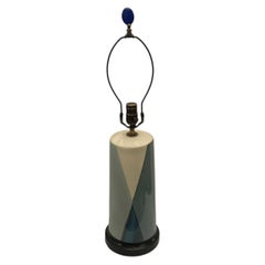 Vintage Midcentury White and Blue Porcelain Table Lamp