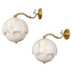 Set of Alabaster Globe Sconces. Sold in Pairs