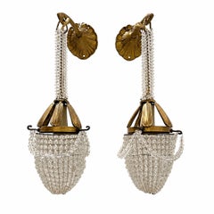 Pair of Antique French Woven Crystal Sconces