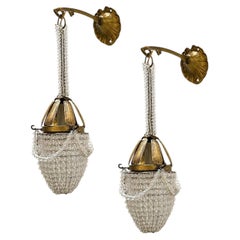 Pair of Antique French Woven Crystal Sconces