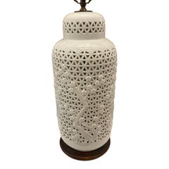 Large Chinoserie White Foliage Lamp