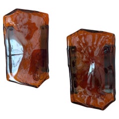 Pair of Swedish Molded Amber Glass Sconces