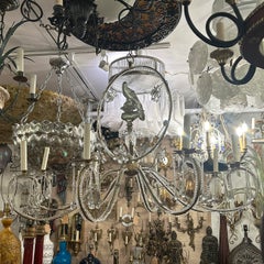 Large Vintage Gilt Chandelier with Birds and Crystal Flowers