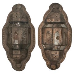 Pair of Vintage Moroccan Tole Lantern Sconces