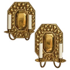 Pair of Vintage Swedish Hammered Brass Sconces