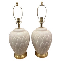 Pair of White Porcelain Foliage Table Lamps