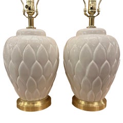 Pair of White Porcelain Foliage Table Lamps
