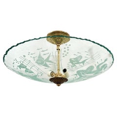 Set of 8 Vintage Swedish Etched glass Fixtures with Mermaids. Sold Individually