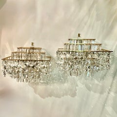 Pair of Vintage French Horizontal Crystal Sconces