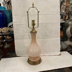 Antique French Pink Opaline Glass Table Lamp