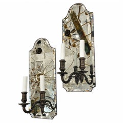Pair of Large Vintage French Mirrored Sconces