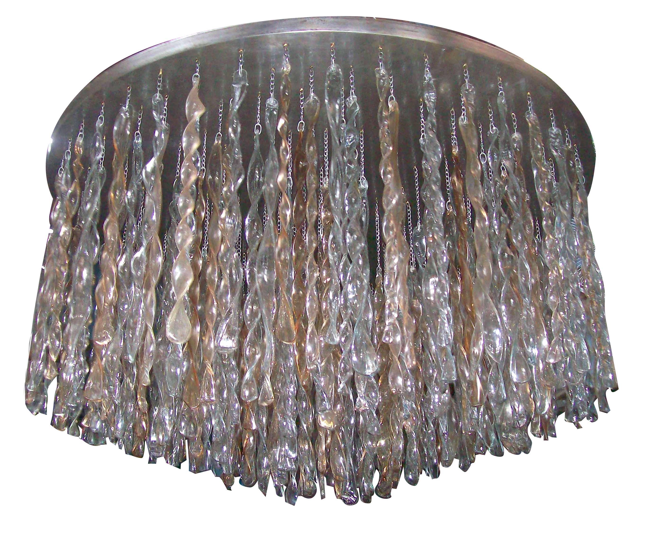 Italian Pair of Large Moderne Light Fixture Chandeliers, Sold Individually For Sale