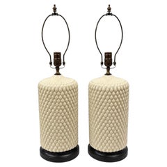 Pair of Midcentury Cream Porcelain Lamps