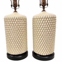 Pair of Midcentury Cream Porcelain Lamps
