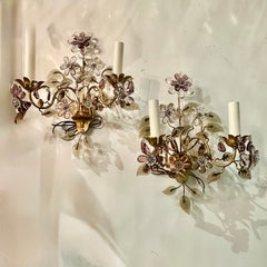 Coppia di applique vintage francesi con fiori in ametista e finiture dorate