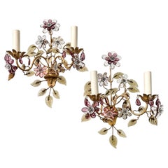 Coppia di applique vintage francesi con fiori in ametista e finiture dorate
