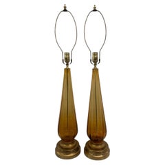 Pair of Midcentury Amber Glass Table Lamps