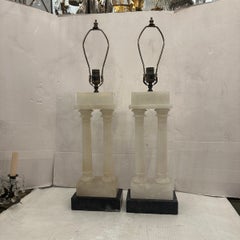 Double-Column Carved Alabaster Table Lamps