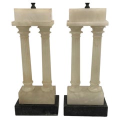 Double-Column Carved Alabaster Table Lamps