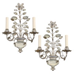 Set of French Sconces with Molded Glass Leaves. Sold in Pairs