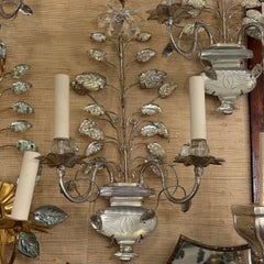 Set of French Sconces with Molded Glass Leaves. Sold in Pairs