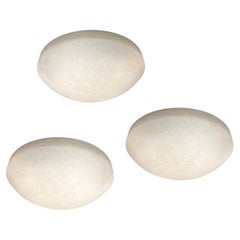 Set of 3 White Carved Alabaster Light Fixtures. Sold Individually
