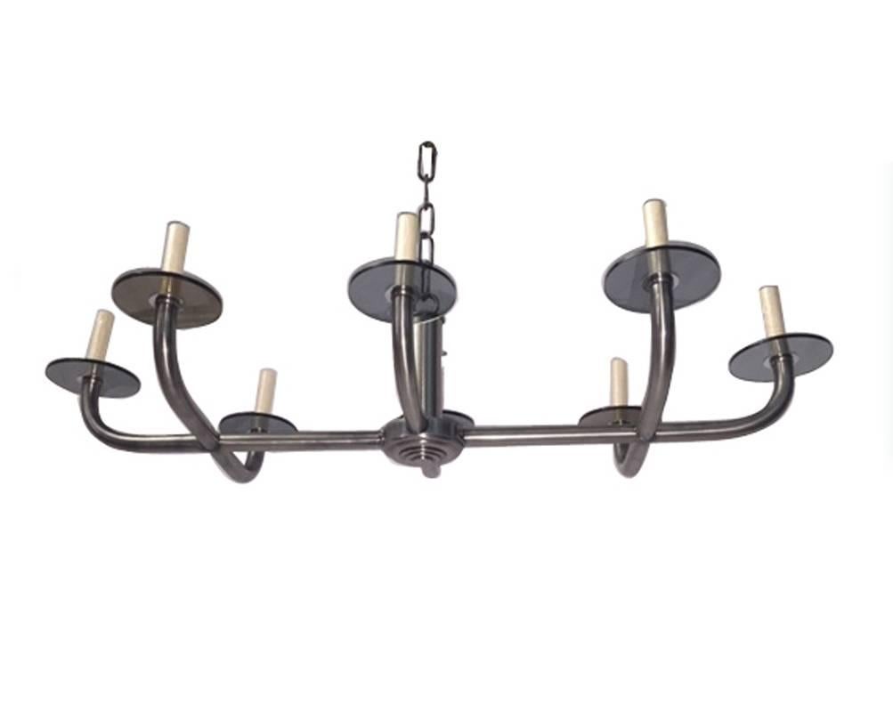 Mid-20th Century Pair of Horizontal Metal Chandeliers For Sale