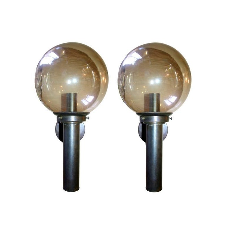 Large Moderne Sconces with Glass Globe For Sale