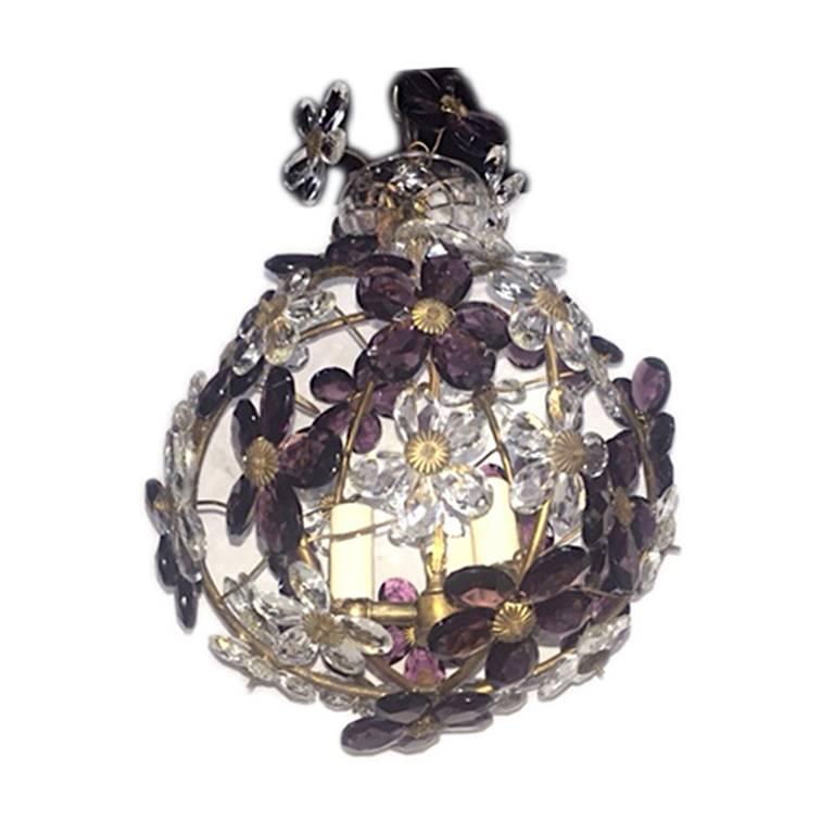 French Amethyst and Clear Flowers Lantern