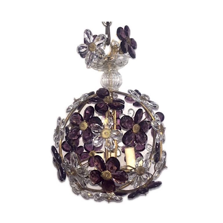 Amethyst and Clear Flowers Lantern In Good Condition In New York, NY