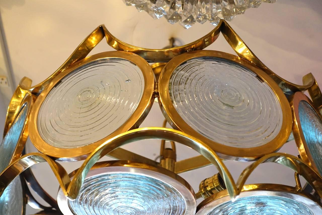 Pair of Moderne Light Fixtures with Glass Insets, Sold Individually In Good Condition For Sale In New York, NY