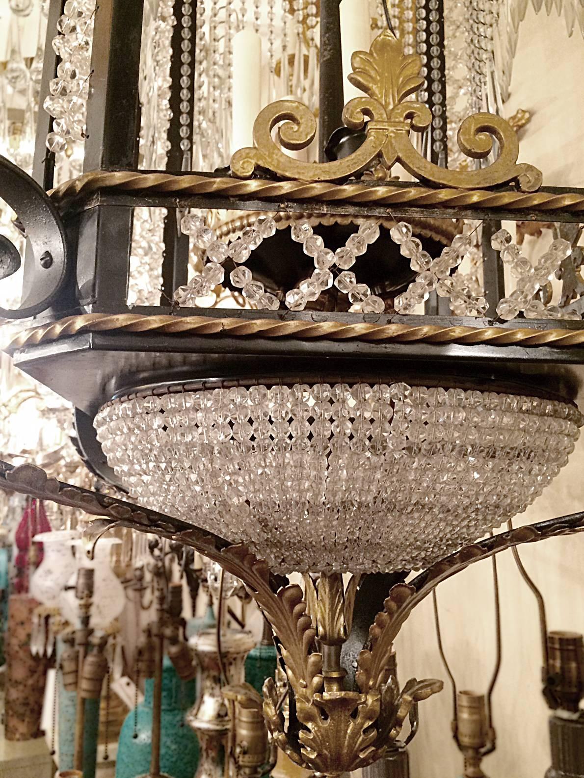 Early 20th Century Large Shaped Large Lantern with Crystals For Sale